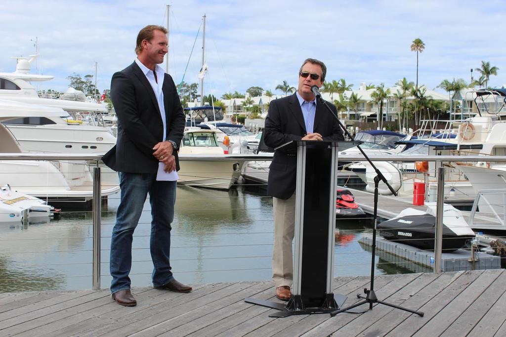 Keith Allardice Executive GM at Mulpha Sanctuary Cove and Paul Burt, SCIBS Ambassador welcome media and sponsors. © Jeni Bone