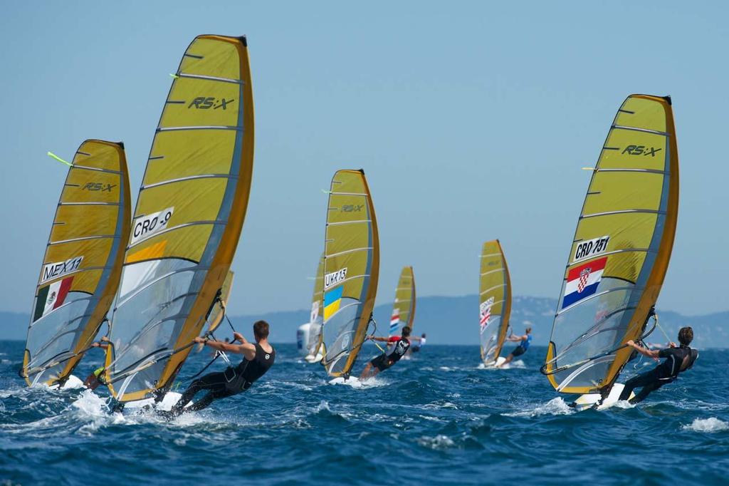 RSX Men's fleet - 2014 ISAF Sailing World Cup Hyeres, Day 4 photo copyright  Franck Socha / ISAF Sailing World Cup Hyeres http://swc.ffvoile.fr/ taken at  and featuring the  class