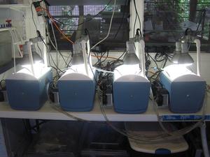 Portable stress tank systems used to measure thermal tolerance in reef-building corals. These tanks allow scientists to carefully control the temperature of corals in order to measure heat stress response photo copyright Rachael Bay taken at  and featuring the  class