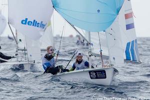 470 Women - 2014 ISAF Sailing World Cup Hyeres photo copyright Thom Touw http://www.thomtouw.com taken at  and featuring the  class