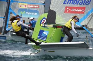 Martine Soffiatti Grael and Kahena Kunze, 49erFX medal race - 2014 ISAF Sailing World Cup Hyeres photo copyright Franck Socha taken at  and featuring the  class