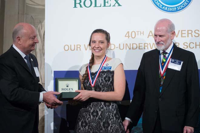 Stewart Wicht, President and CEO of Rolex Watch U.S.A., Our World-Underwater Scholarship Society - Rolex Scholar Courtney Anne Rayes and Michael Emmerman, President, Our World-Underwater Scholarship Society ©  Rolex/Scott Spitzer