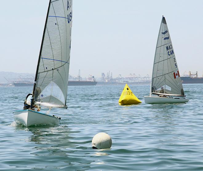 Chuck Rudinsky leads fleet to the offset mark in 2nd race - Finn Class North American Championships 2014 © Rich Roberts