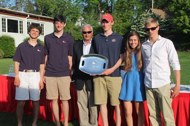 Key Becker (with award) was one of three skippers aboard Young American, which was crewed by junior sailors from American Yacht Club and won best overall performance at the Storm Trysail Club Block Island Race. © Storm Trysail Club