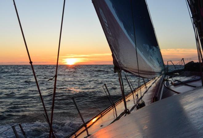 Sunrise from the bow of Team SCA on their second trans-Atlantic crossing back to their training base in Lanzarote, Spain. Images from Anna-Lena Elled (SWE) - Onboard Reporter (on trial) © Anna-Lena Elled/Team SCA
