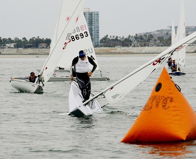 Chris Barnard tacks his Laser at windward mark in light wind - ABYC Memorial Day Regatta 2014 © Rich Roberts