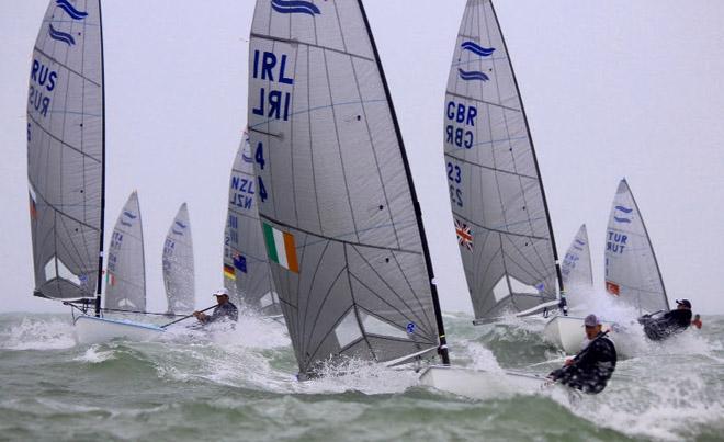 Fleet action - 2014 Finn European Championship © Robert Deaves/Finn Class http://www.finnclass.org