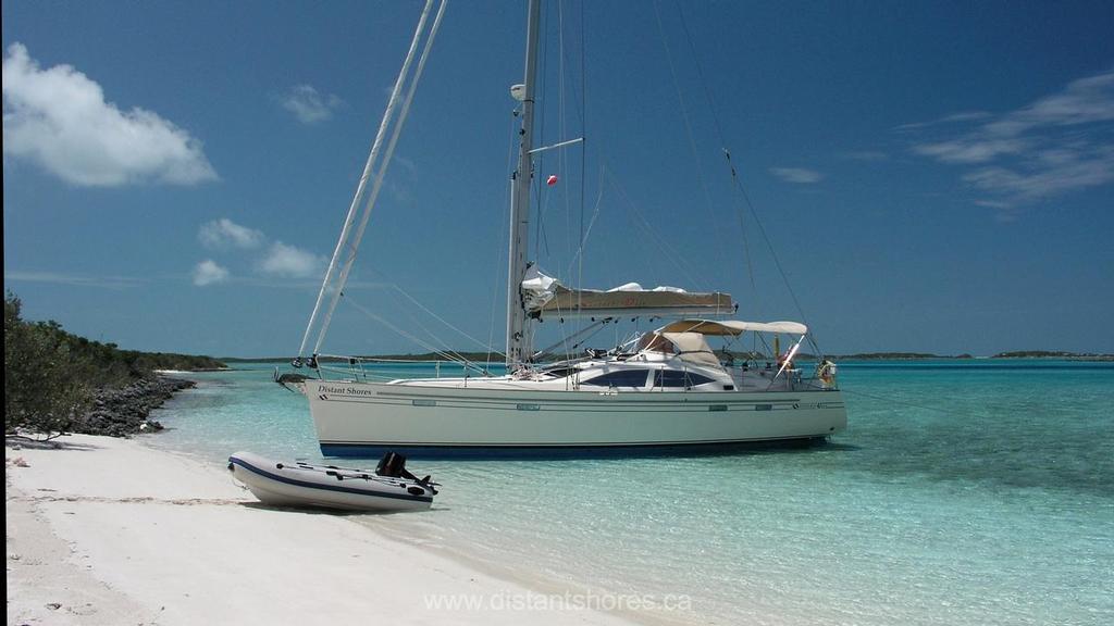 The Shards' previous boat, Distant Shores, a Southerly 42, dried out in the shallow water of Pipe Creek in the Exumas, Bahamas. - Shallow Water Piloting by Paul Shard photo copyright Paul Shard taken at  and featuring the  class