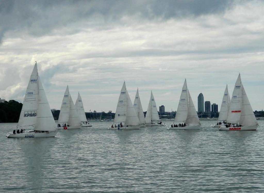 The light air start with Ovlov Marine working their way back against the tide - 2014 NZ Marine Industry Sailing Challenge © Tom Macky