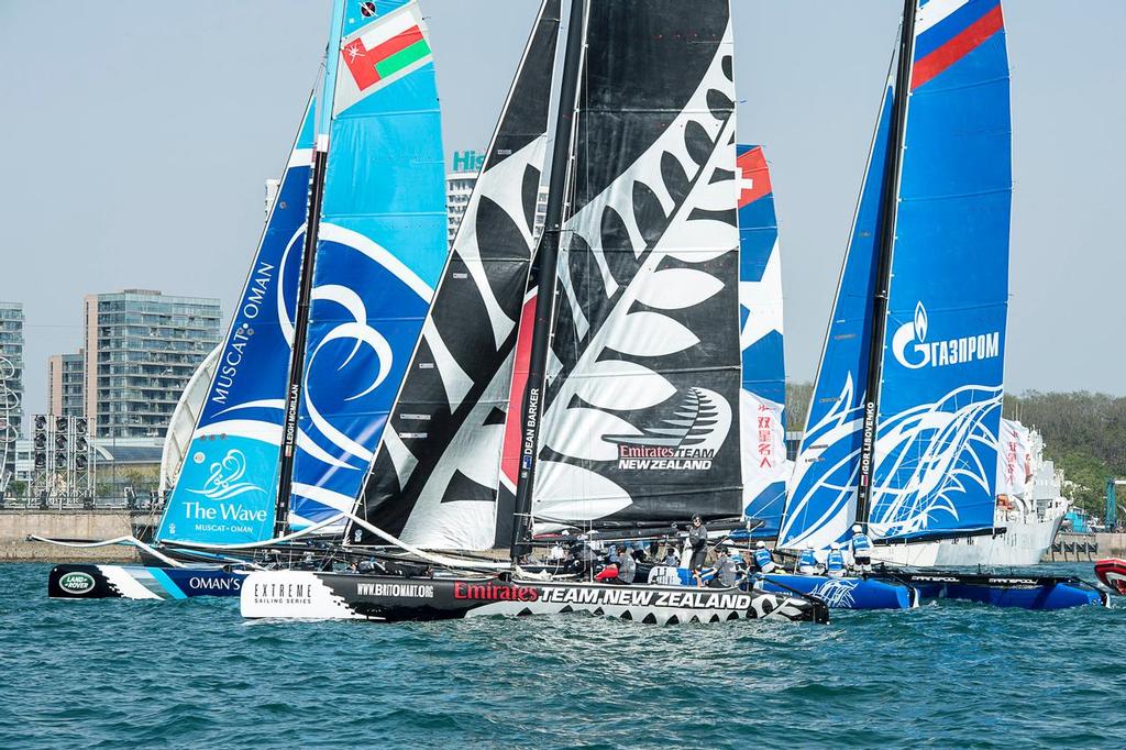 Emirates Team New Zealand, day four of the Land Rover Extreme Sailing Series regatta in Qingdao, China. 4/5/2014 photo copyright Chris Cameron/ETNZ http://www.chriscameron.co.nz taken at  and featuring the  class