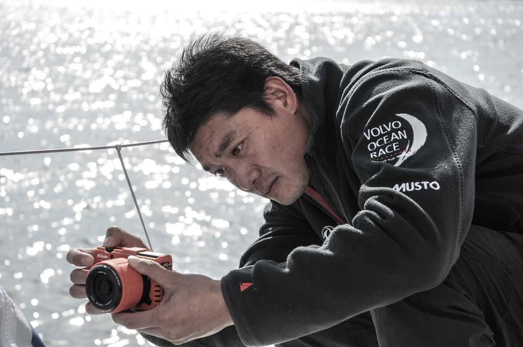 OBR candidate Allan LAN onboard Dongfeng as the team leave Newport, USA for Lorient France © Pedro Freitas /Volvo Ocean Race