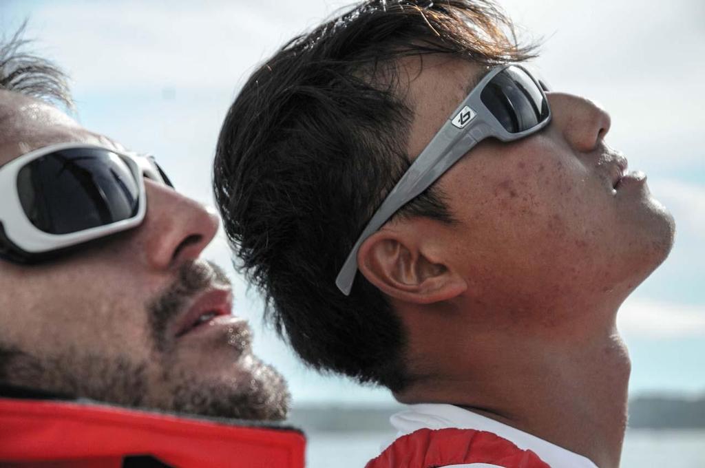Eric Peron and Jin Hao Chen (Horace) checking the rig as the team leave Newport photo copyright Pedro Freitas /Volvo Ocean Race taken at  and featuring the  class