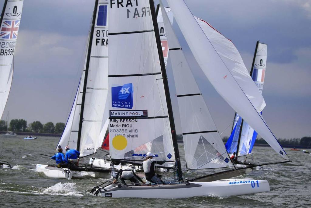 Nacra 17 medal race fleet action - 2014 Delta Lloyd Regatta, day 5 photo copyright Sander van der Borch http://www.sandervanderborch.com taken at  and featuring the  class