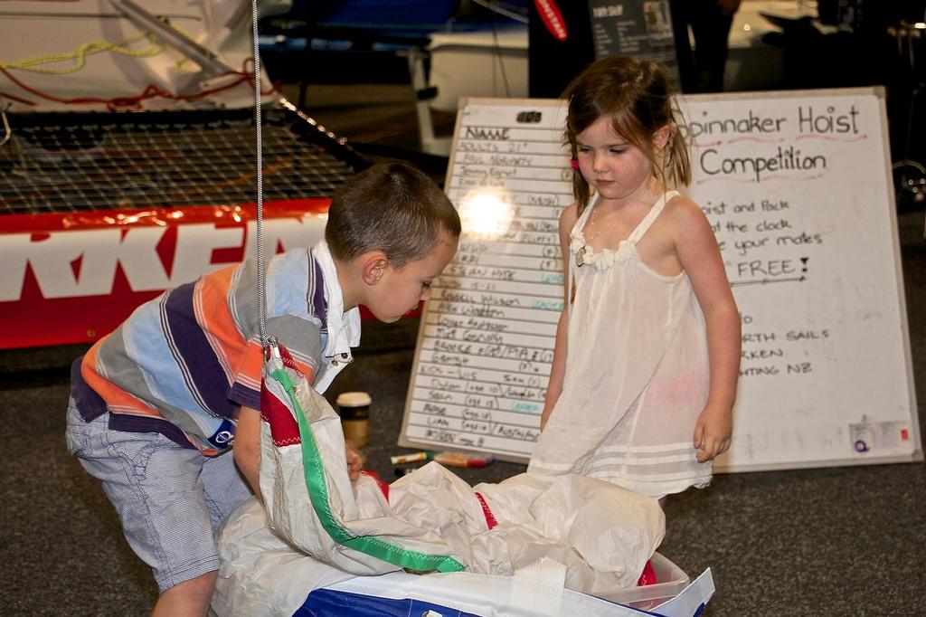 Getting advice on a spinnaker pack - Hutchwilco NZ Boat Show 2014 © Richard Gladwell www.photosport.co.nz