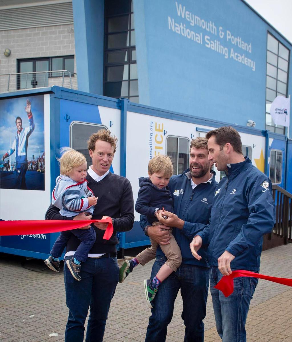 Sir Ben Ainslie, cuts the ribbon with Iain Percy, Paul Godison and Andrew Simpson's children photo copyright onEdition http://www.onEdition.com taken at  and featuring the  class