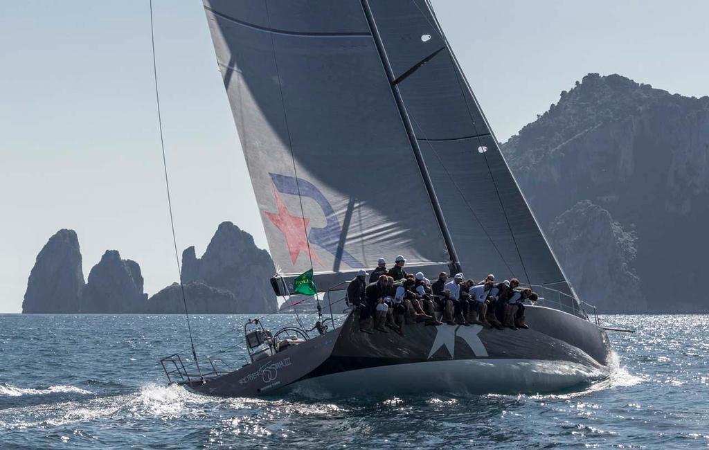 Robertissima won the 72ft Mini Maxi match race and leads the Maxis overall under IRC. 2014 Rolex Capri Sailing Week, Volcano Race photo copyright  Rolex / Carlo Borlenghi http://www.carloborlenghi.net taken at  and featuring the  class