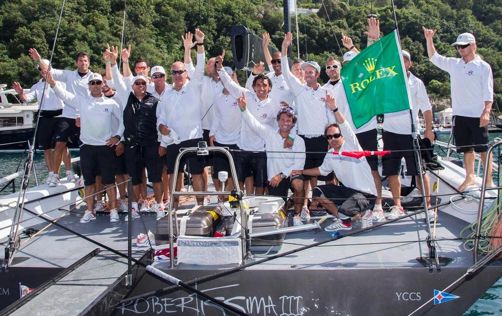 Robertissima's crew celebrates its Mini Maxi Racing victory - 2014 Rolex Capri Sailing Week photo copyright  Rolex / Carlo Borlenghi http://www.carloborlenghi.net taken at  and featuring the  class