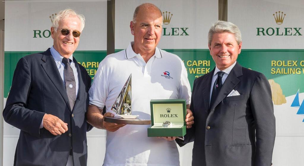 Prizegiving ceremony - Rolex Capri Sailing Week 2014: Claus-Peter Offen, President IMA; Roberto Tomasini, Robertissima III; Gian Riccardo Marini, General Director of Rolex SA ©  Rolex / Carlo Borlenghi http://www.carloborlenghi.net