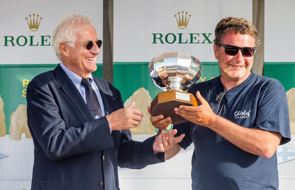Shirlaf owner Giuseppe Puttini accepts the Gianfranco Alberini Perpetual Trophy - 2014 Rolex Capri Sailing Week photo copyright  Rolex / Carlo Borlenghi http://www.carloborlenghi.net taken at  and featuring the  class