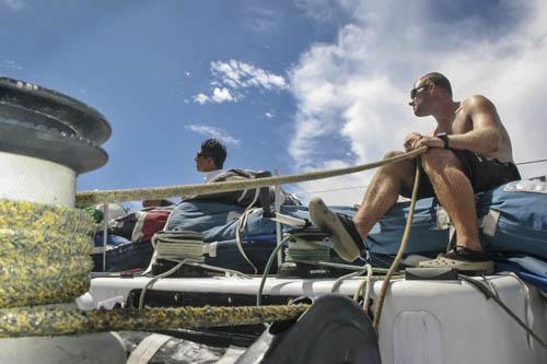 Delta Lloyd bowman Gerd-Jan Poortman trimming the maisail, on leg 6 of the Volvo Ocean Race, from Rio de Janeiro to Boston during the Volvo Ocean Race 2008-09. © Pluijm/Team Delta Lloyd/Volvo Ocean Race www.volvooceanrace.com