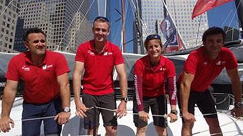 GAES team smiles on arrival into New York &copy; IMOCA Ocean Masters http://www.oceanmasters.com