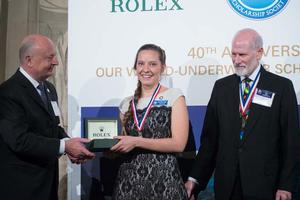 Stewart Wicht, President and CEO of Rolex Watch U.S.A., Our World-Underwater Scholarship Society's Rolex Scholar Courtney Anne Rayes and Michael Emmerman, President, Our World-Underwater Scholarship SocietyÂ®
 photo copyright  Rolex/Scott Spitzer taken at  and featuring the  class