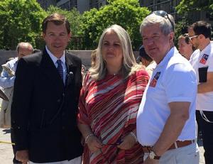 Michael Fortenbaugh, Commodore Manhattan Yacht Club; Deputy Mayor or Barcelona Maite Fandos and Sir Keith Mills, OSM Chairman.  - IMOCA Ocean Masters New York to Barcelona Race 2014 photo copyright OSM taken at  and featuring the  class