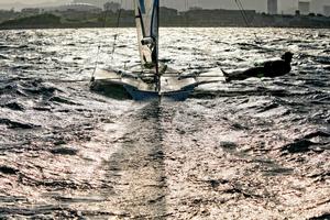 49erFX pair Sarah Steyaert and Julie Bossard training during a sunny and windy day in Marseille, France. photo copyright Christophe Launay taken at  and featuring the  class
