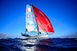 49erFX pair Sarah Steyaert and Julie Bossard training during a sunny and windy day in Marseille, France. photo copyright Christophe Launay taken at  and featuring the  class
