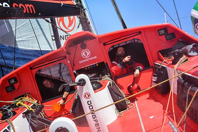 French sailors Thomas Rouxell and Pascal Bidegorry onboard Dongfeng during the team's transatlantic  © Dongfeng Race Team