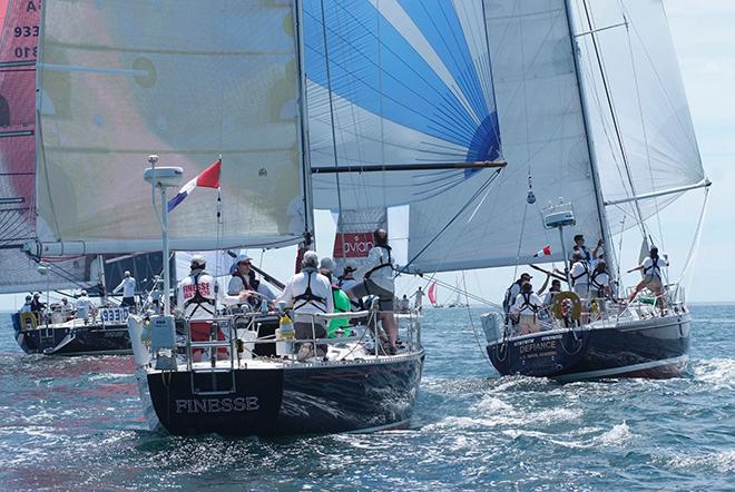 The Navy yacht Defiance leads Finesse and Triple Lindy. © Barry Pickthall / PPL