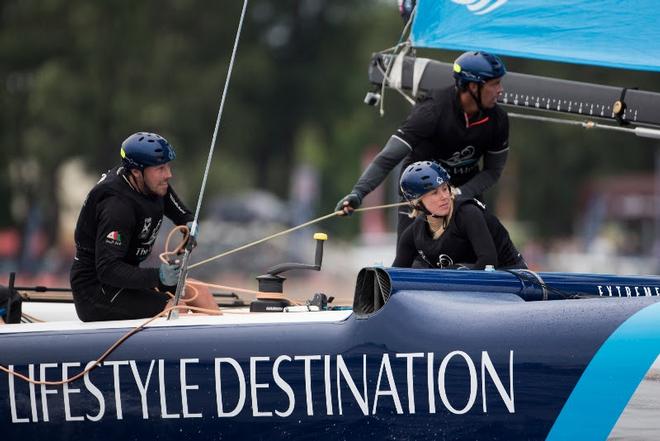  Sarah Ayton in action onboard The Wave, Muscat.  © Lloyd Images