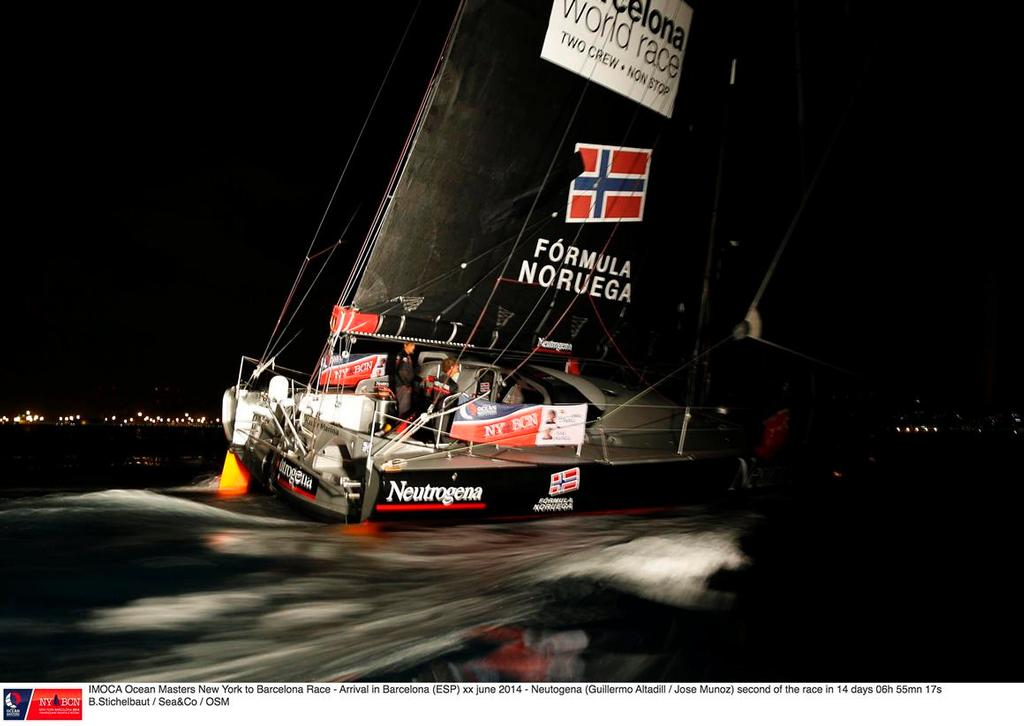 Arrival in Barcelona (ESP) xx June 2014 -  Neutogena (Guillermo Atadill - Jose Munoz) second of the race in 14 days 06 hours 55 minutes 17 seconds - IMOCA Ocean Race Masters New York to Barcelona 2014 © B.Stichelbaut / Sea&Co