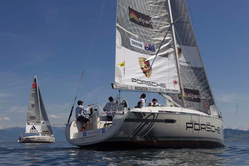 Keith Swinton (AUS) of Team Alpari FX into the semis at 2014 Match Race Germany ©  Ian Roman / WMRT