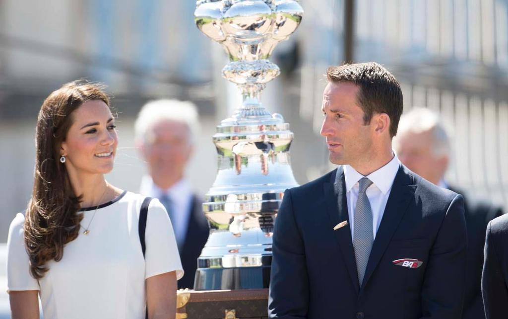The Duchess of Cambridge and Sir Ben Ainslie in front of the America's Cup © Lloyd Images