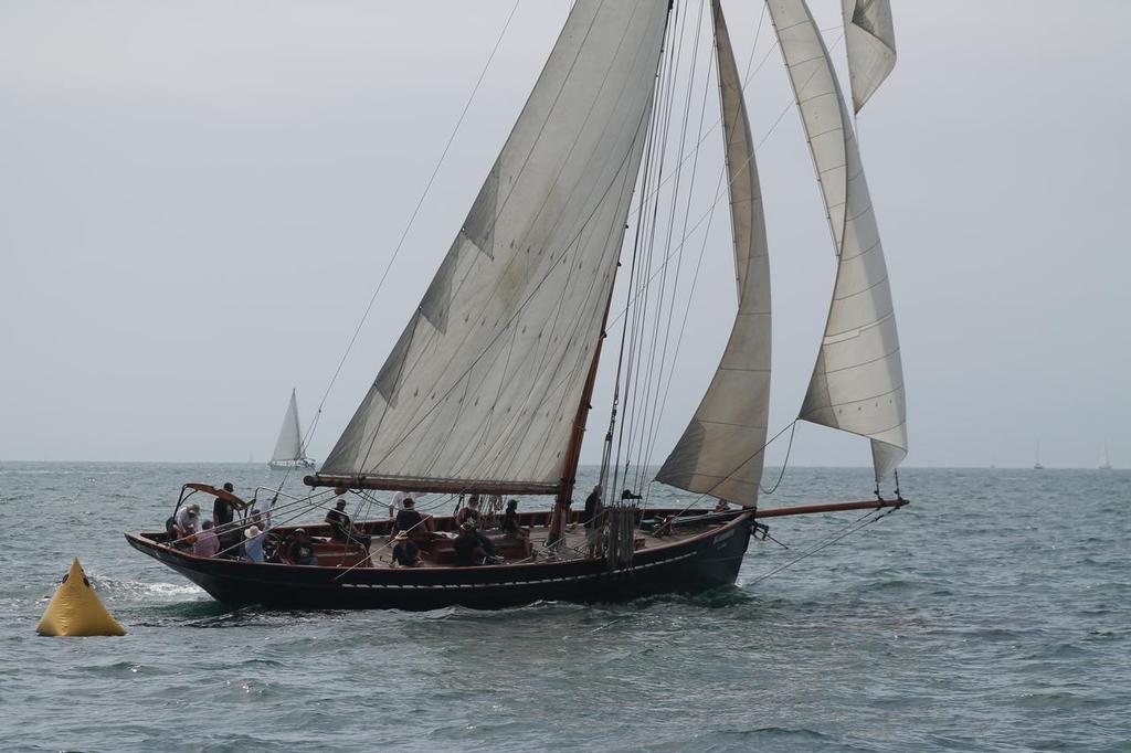 Bob Gilbert's 98 ft Fife Cutter crosses finish line photo copyright Andy Kopetzky taken at  and featuring the  class