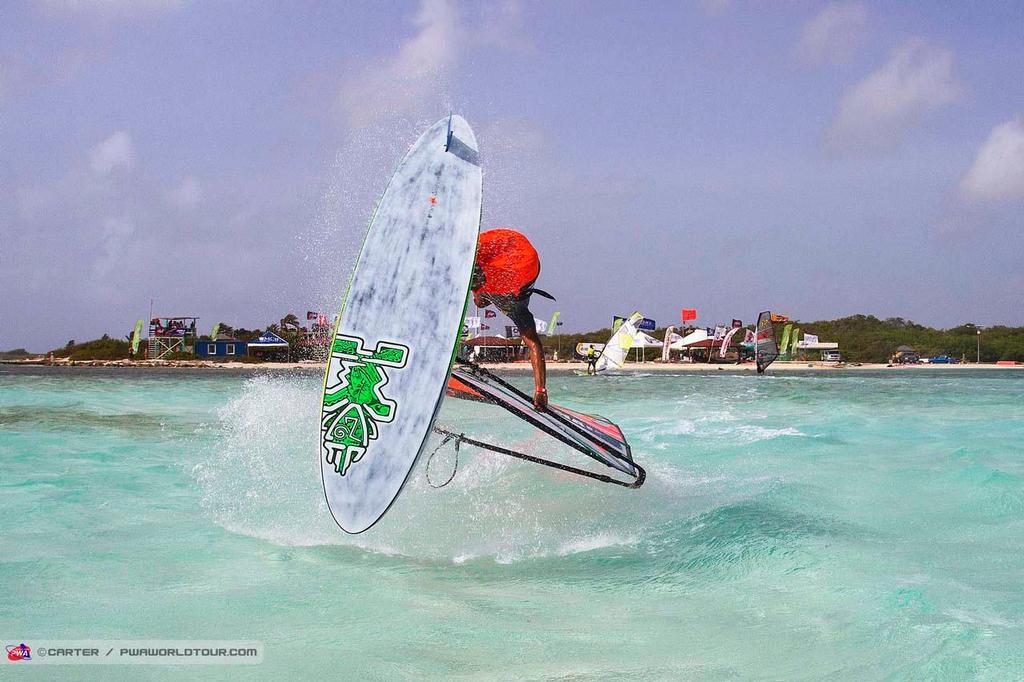 Bjorn Saragoza from the water - 2014 PWA Bonaire World Cup photo copyright  Carter/pwaworldtour.com http://www.pwaworldtour.com/ taken at  and featuring the  class