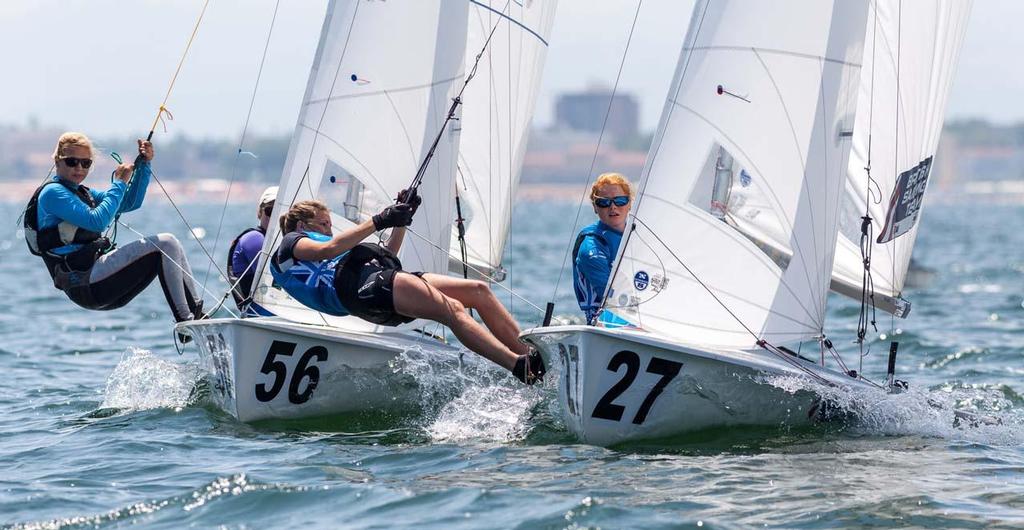 Day 1 - 470 Junior World Championship: l-r: Ukraine and Great Britain in close battle &copy; Zerogradinord.it