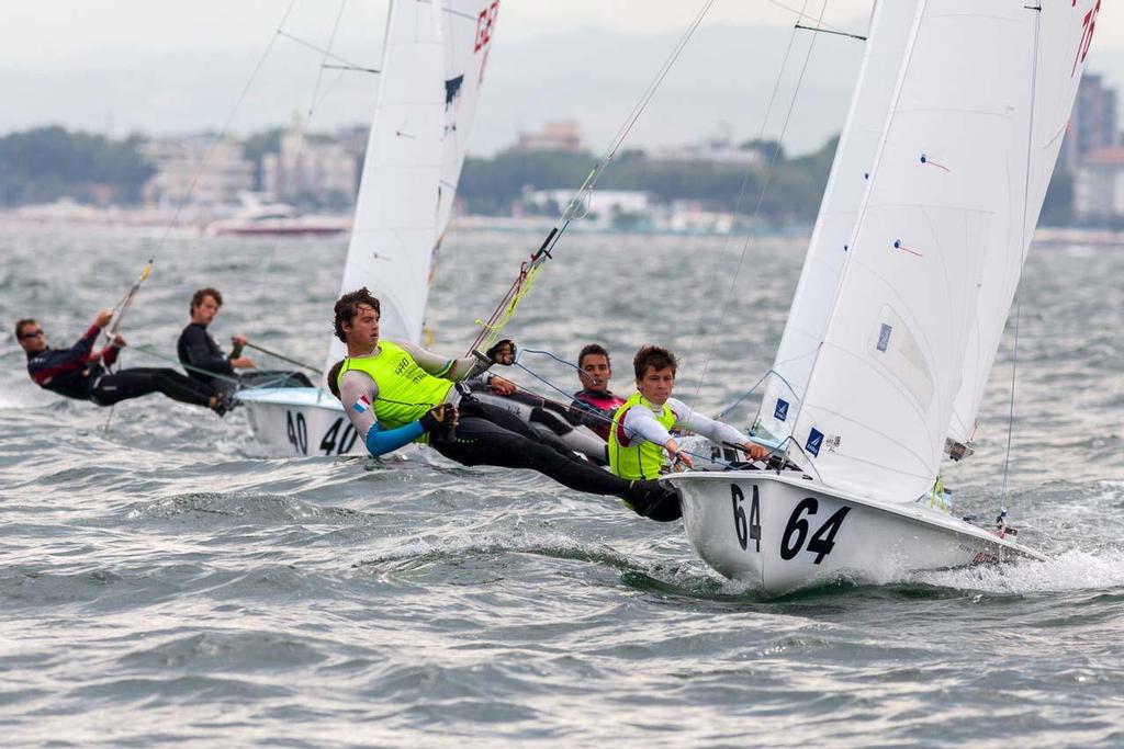 Day 2, 470 Junior World Championship - Guillaume Pirouelle/Valentin Sipan (FRA-76) lead over Jordi Xammar/Joan Herp (ESP-44) &copy; Zerogradinord.it