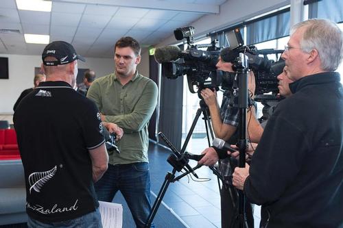 Grant Dalton, Emirates Team New Zealand Managing Director talks to media at a press conference at the team's base in Auckland.  © Chris Cameron/ETNZ http://www.chriscameron.co.nz