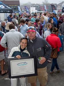Hugh Piggin and Julianna Barbieri receiving the Platinum Level Clean Regattas Certification. Photo by Billy Black photo copyright Billy Black http://www.BillyBlack.com taken at  and featuring the  class