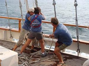 SV Mystic Crew working the ship photo copyright OHPRI/Barby MacGowan taken at  and featuring the  class