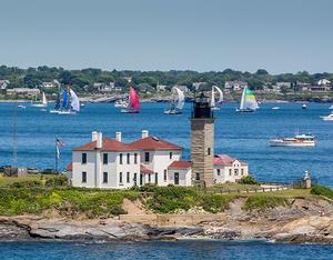 The 2014 Bermuda Race fleet sail past Beavertail lighthouse out into the Atlantic. photo copyright Daniel Forster/PPL taken at  and featuring the  class