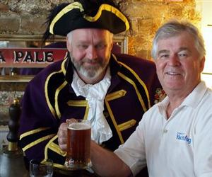 ``Town crier, Chris Brown, sharing a pint in honour of Prince George`` - A Beer Bummel on the Thames River photo copyright The Galley Guys taken at  and featuring the  class
