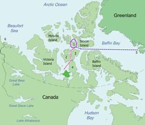 Map of the probable routes taken by HMS Erebus and HMS Terror during Franklin's lost expedition. photo copyright SW taken at  and featuring the  class