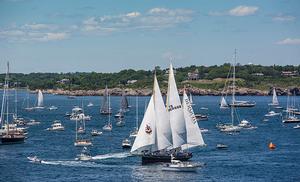Spirit of Bermuda was the first yacht to start on Friday, surrounded by spectator boats. photo copyright Daniel Forster/PPL taken at  and featuring the  class