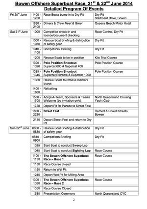Program of Events - Heli Taxi Bowen Offshore Superboat Race 2014 photo copyright Propel Public Relations taken at  and featuring the  class