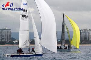 Flirtatious (Chris Dare) and Red (Rob Jeffreys) sailed close in the three races held - Sail Mooloolaba 2014 - Day One of Racing photo copyright Teri Dodds http://www.teridodds.com taken at  and featuring the  class