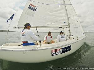 USA Sonar team Rick Doerr, Tim Angle and Hugh Freund Clagett 2014 photo copyright Matthew Cohen / Clagett Regatta http://www.clagettregatta.org taken at  and featuring the  class