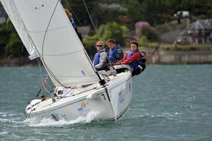 The French team of Lucie Scheiwiller, Clara Scheiwiller, Laure Ferchaud, Juliette Le Friec, Juliette Dubreuil in the 2014 ISAF Women's Match Racing World Championship at the Royal Cork Yacht Club yest. photo copyright Michael Mac Sweeney/Provision taken at  and featuring the  class